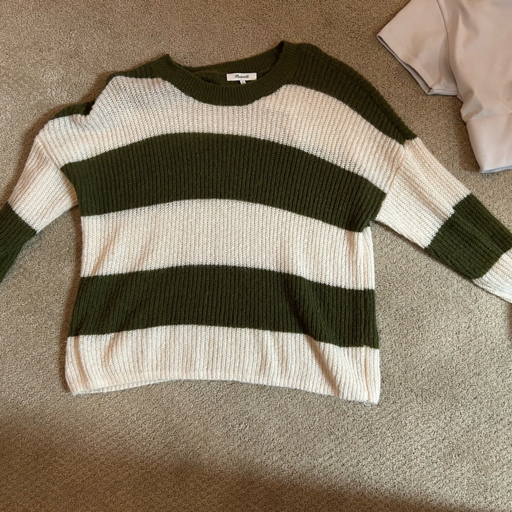 Madewell green and white striped sweater, excellent condition
